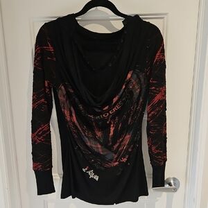 Desigual Black and Red Long Sleeve Top